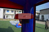 Blue Red Marble Bounce Castle Combos with Velcro Banners