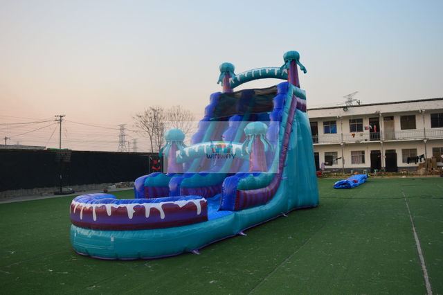 Blue Jellyfish Inflatable Water Slide Single Lane
