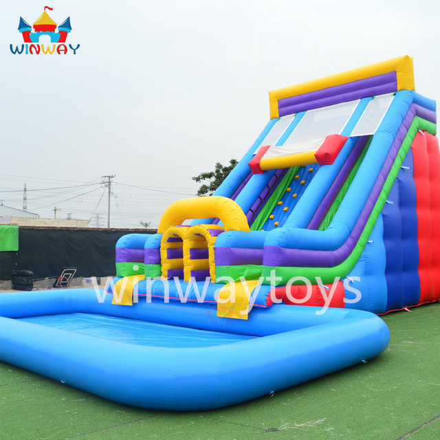 Inflatable slide with pool