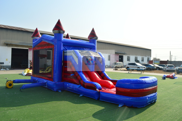 Blue Red Marble Bounce Castle Combos with Velcro Banners