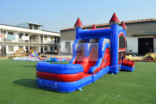 Blue Red Marble Bounce Castle Combos with Velcro Banners