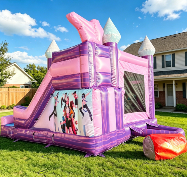 Marble K-pop Demon Hunters Inflatable Bounce House Combo with Detachable Pool