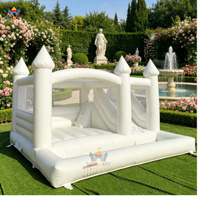  White Inflatable Bounce House with Slide
